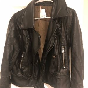 Free People Black Leather Jacket NWT